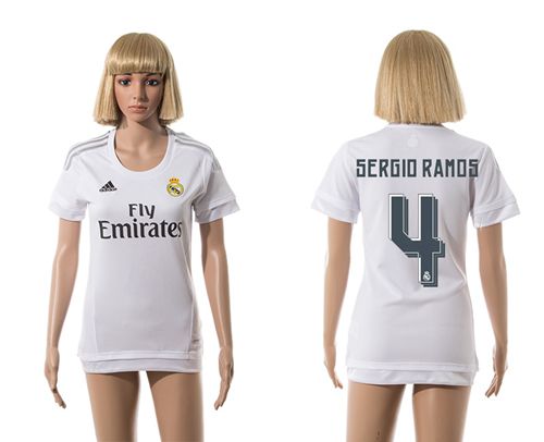Women's Real Madrid #4 Sergio Ramos Home Soccer Club Jersey