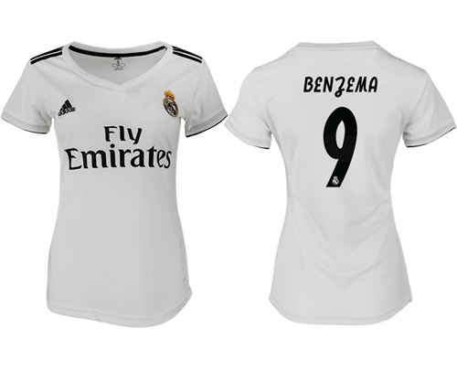Women's Real Madrid #9 Benzema Home Soccer Club Jersey