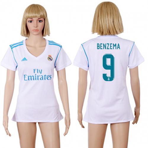 Women's Real Madrid #9 Benzema Home Soccer Club Jersey