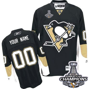 Women's Reebok Pittsburgh Penguins Customized Authentic Black Home 2016 Stanley Cup Champions NHL Jersey