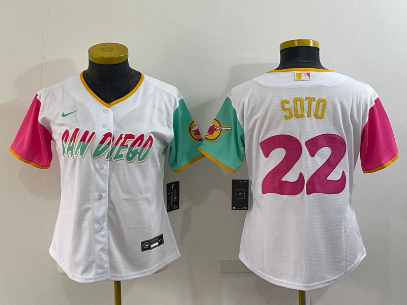Women's San Diego Padres #22 Juan Soto White 2022 City Connect Cool Base Stitched Jersey的副本