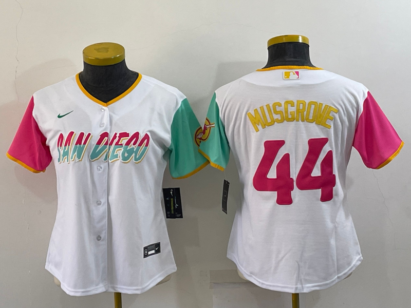 Women's San Diego Padres #44 Joe Musgrove White 2022 City Connect Cool Base Stitched Jersey的副本