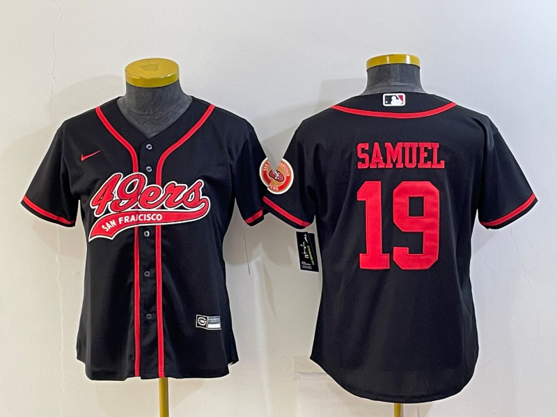 Women's San Francisco 49ers #19 Deebo Samuel Black With Patch Cool Base Stitched Baseball Jersey的副本