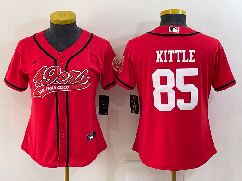 Women's San Francisco 49ers #85 George Kittle Red With Patch Cool Base Stitched Baseball Jersey的副本