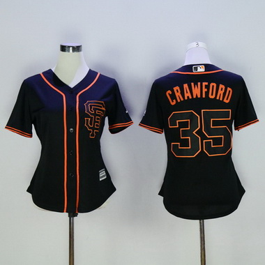 Women's San Francisco Giants #35 Brandon Crawford Black SF Cool Base Baseball Jersey的副本