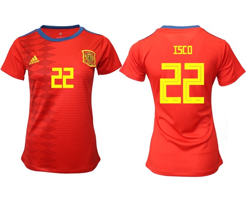 Women's Spain #22 Isco Red Home Soccer Country Jersey