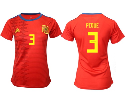 Women's Spain #3 Pique Red Home Soccer Country Jersey