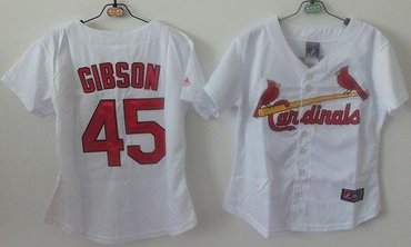 Women's St.Louis Cardinals #45 Bob Gibson White Home Baseball Jersey