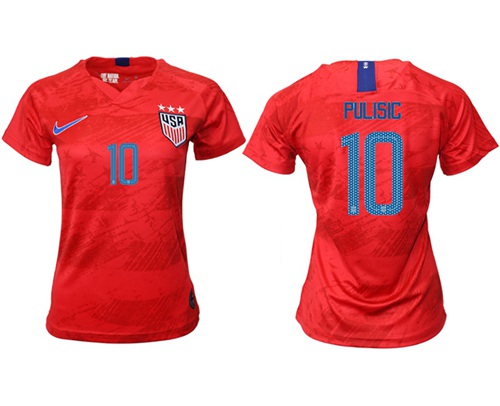Women's USA #10 Pulisic Away Soccer Country Jersey