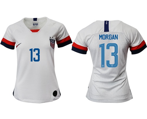Women's USA #13 Morgan Home Soccer Country Jersey
