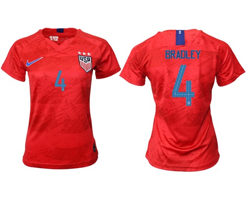 Women's USA #4 Bradley Away Soccer Country Jersey
