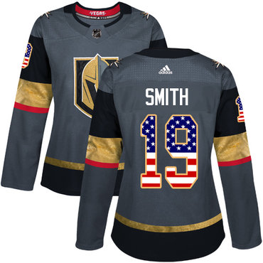 Women's Vegas Golden Knights #19 Reilly Smith Adidas Gray Authentic USA Flag Fashion NHL Jersey