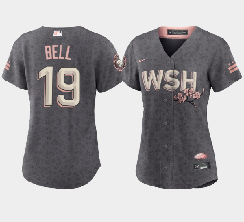 Women's Washington Nationals #19 Josh Bell 2022 Grey City Connect Cherry Blossom Stitched Jersey(Run Small)