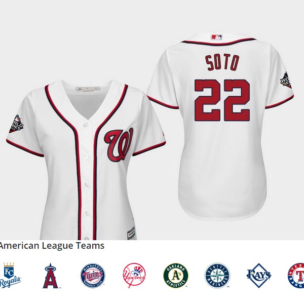 Women's Washington Nationals #22 Juan Soto White 2019 World Series Bound Cool Base Jersey