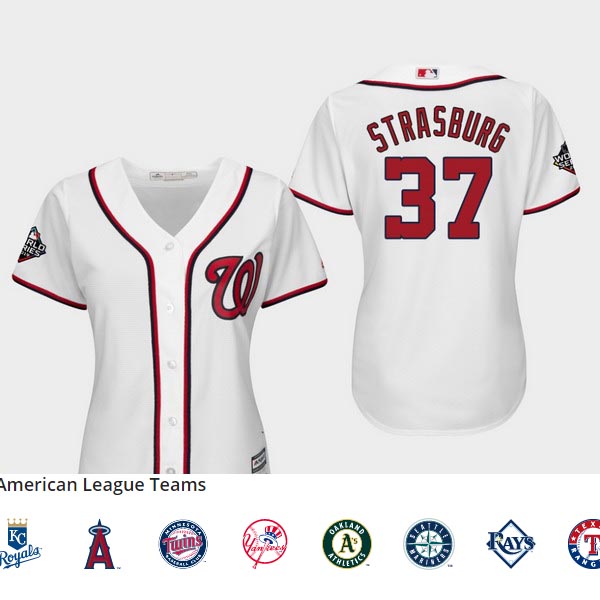 Women's Washington Nationals #37 Stephen Strasburg White 2019 World Series Bound Cool Base Jersey