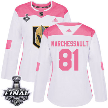 Women's adidas Golden Knights #81 Jonathan Marchessault White Pink Authentic Fashion 2018 Stanley Cup Final Women's Stitched NHL Jersey