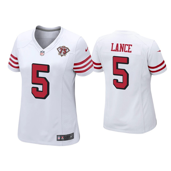 Women 49ers #5 Trey Lance 75th Anniversary Alternate White Jersey