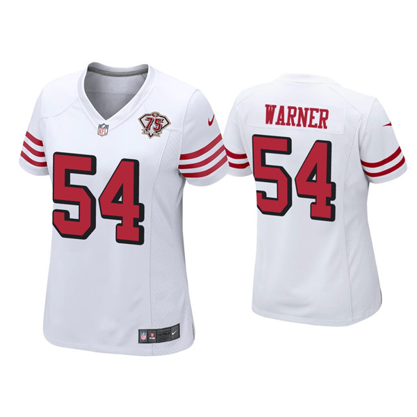 Women 49ers #54 Fred Warner 75th Anniversary Alternate White Jersey