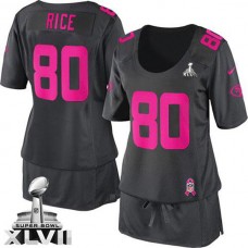 Women 49ers Jerry Rice Dark Grey Game Breast Cancer Awareness Super Bowl Jersey