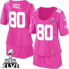 Women 49ers Jerry Rice Pink Game Breast Cancer Awareness Super Bowl Jersey