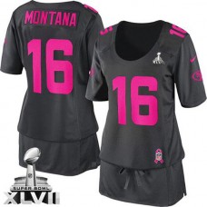 Women 49ers Joe Montana Dark Grey Game Breast Cancer Awareness Super Bowl Jersey