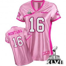 Women 49ers Joe Montana Pink Game Be Luvd Super Bowl Jersey