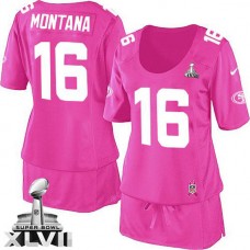 Women 49ers Joe Montana Pink Game Breast Cancer Awareness Super Bowl Jersey