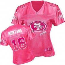 Women 49ers Joe Montana Pink Game Fem Fan Jersey