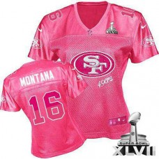 Women 49ers Joe Montana Pink Game Fem Fan Super Bowl Jersey