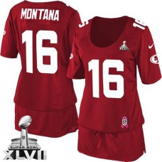 Women 49ers Joe Montana Red Game Breast Cancer Awareness Super Bowl Jersey