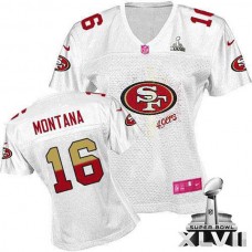 Women 49ers Joe Montana White Game Fem Fan Super Bowl Jersey