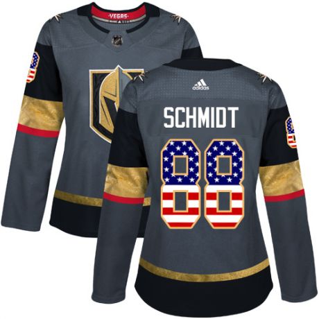 Women Adidas Golden Knights #88 Nate Schmidt Grey Home Authentic USA Flag Stitched NHL Jersey