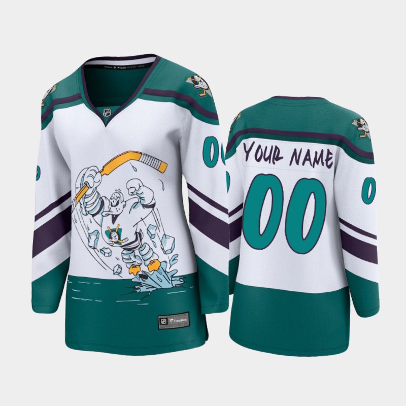 Women Anaheim Ducks Custom 2021 White Adidas NHL REVERSE RETRO Jersey Stitched
