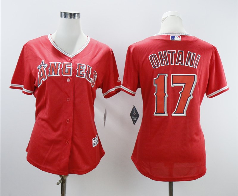 Women Angels 17 Shohei Ohtani Red Women Cool Base Jersey