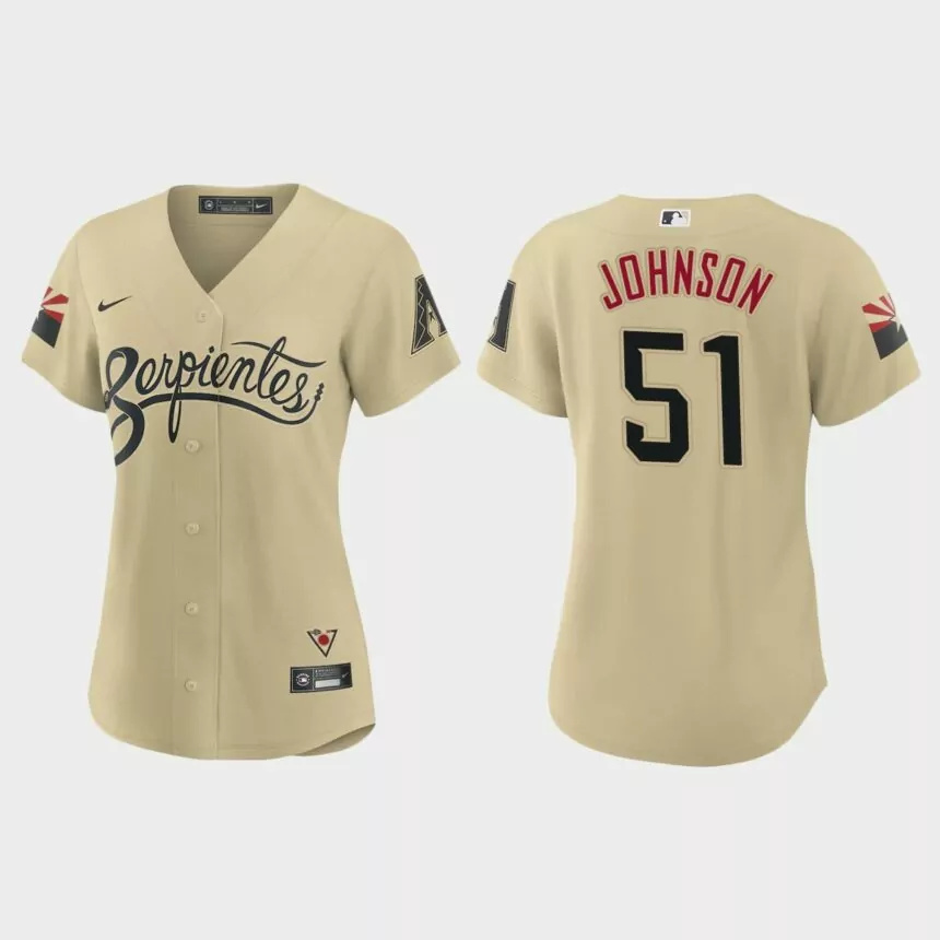 Women Arizona Diamondbacks Randy Johnson Gold 2021 City Connect Replica Jersey.jpg