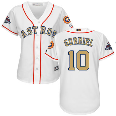 Women Astros 10 Yuli Gurriel White Women 2018 Gold Program Cool Base Jersey