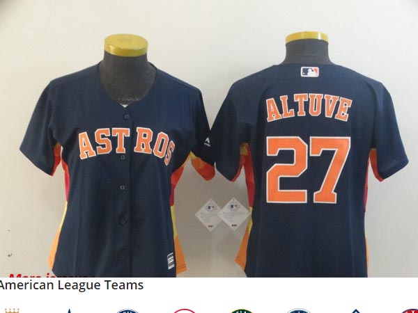 Women Astros 27 Jose Altuve Navy Women Cool Base Jersey