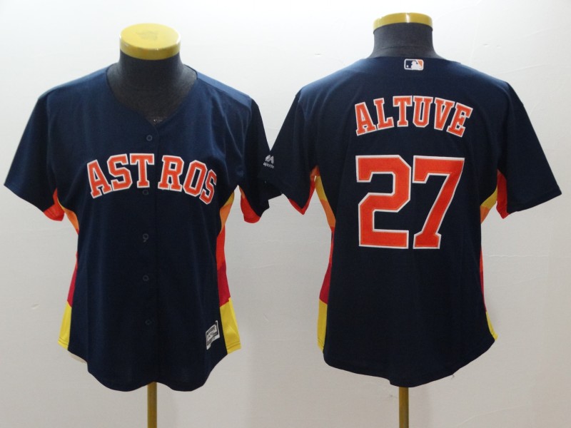 Women Astros 27 Jose Altuve Navy Women Cool Base Jersey