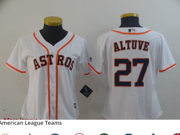 Women Astros 27 Jose Altuve White Women Cool Base Jersey