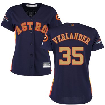 Women Astros 35 Justin Verlander Navy Women 2017 World Series Champions Cool Base Jersey