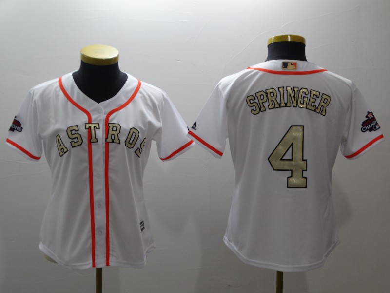 Women Astros 4 George Springer White Women 2017 World Series Champions Cool Base Player Jersey