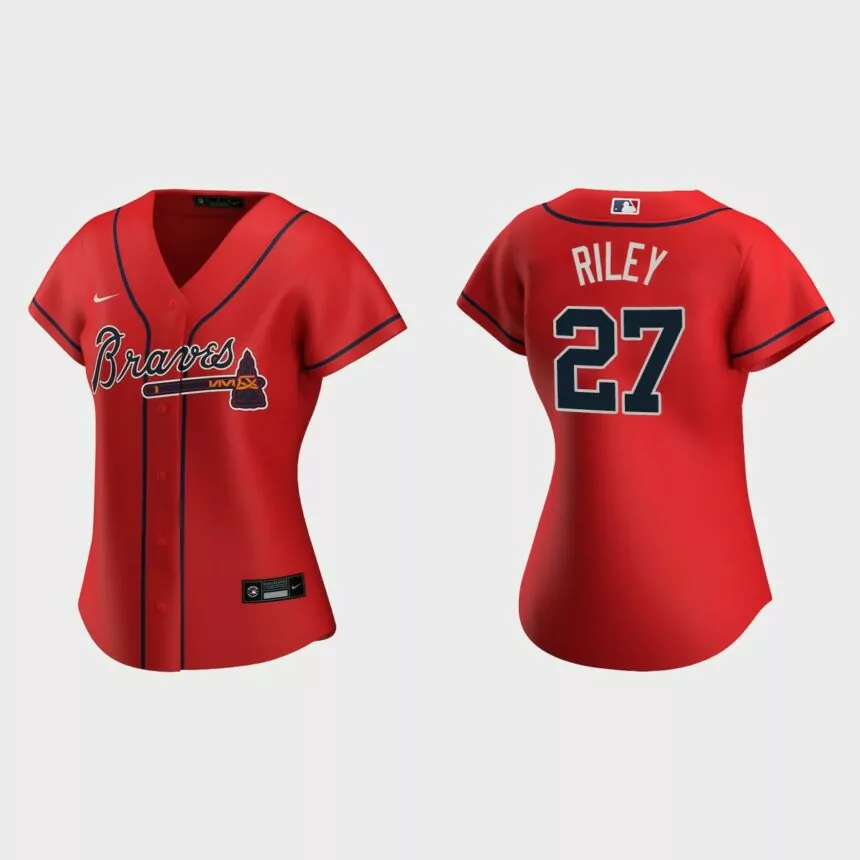Women Atlanta Braves Austin Riley Red Replica Jersey