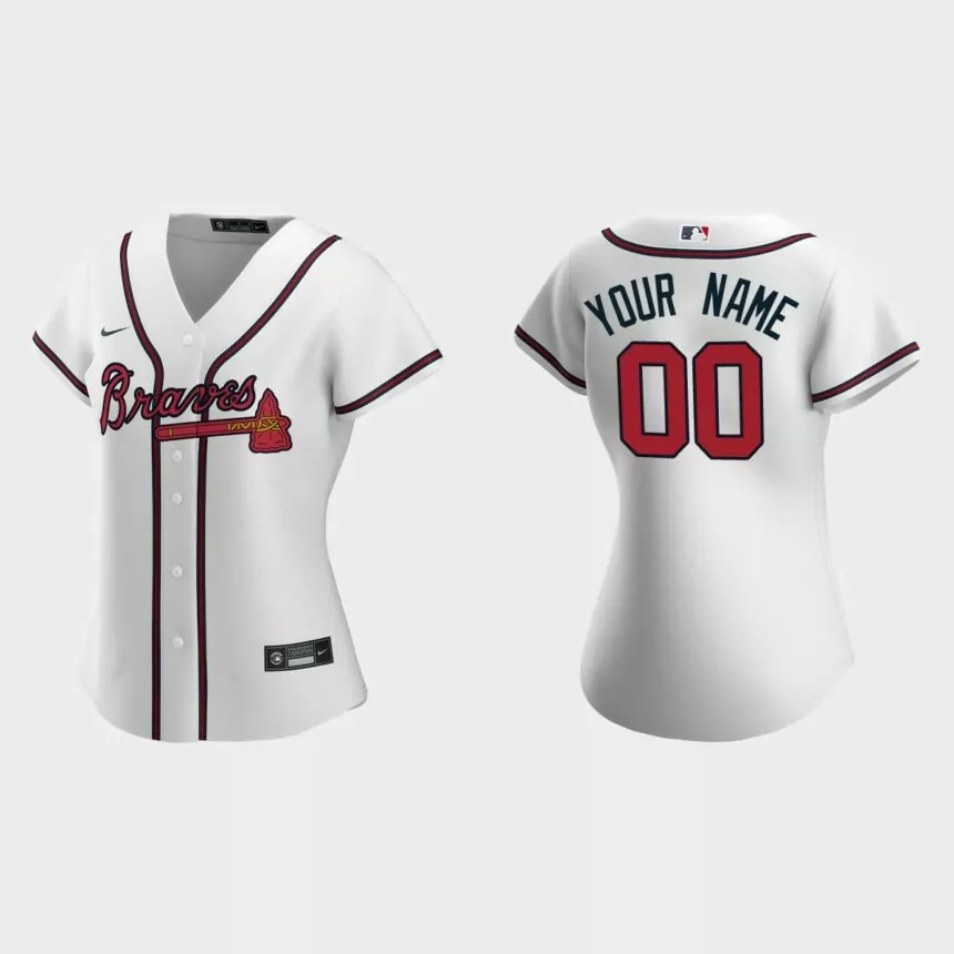 Women Atlanta Braves Custom White Replica Jersey
