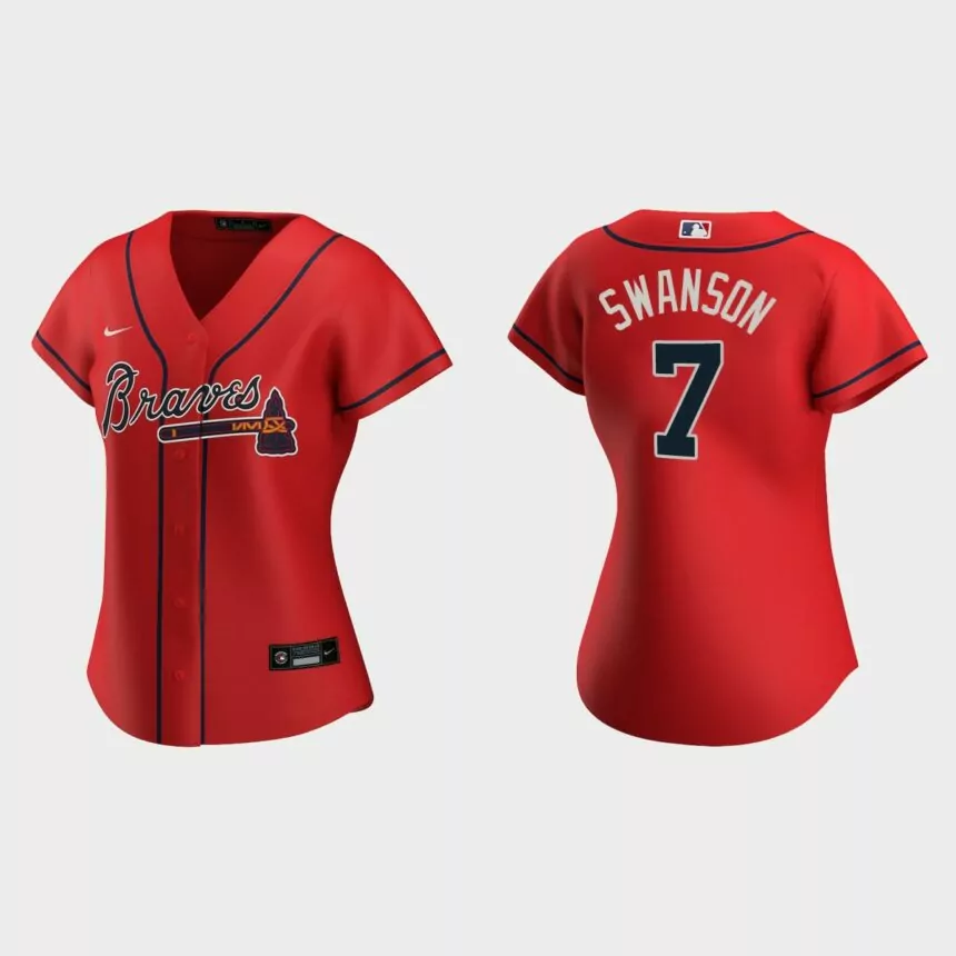 Women Atlanta Braves Dansby Swanson Red Replica Jersey
