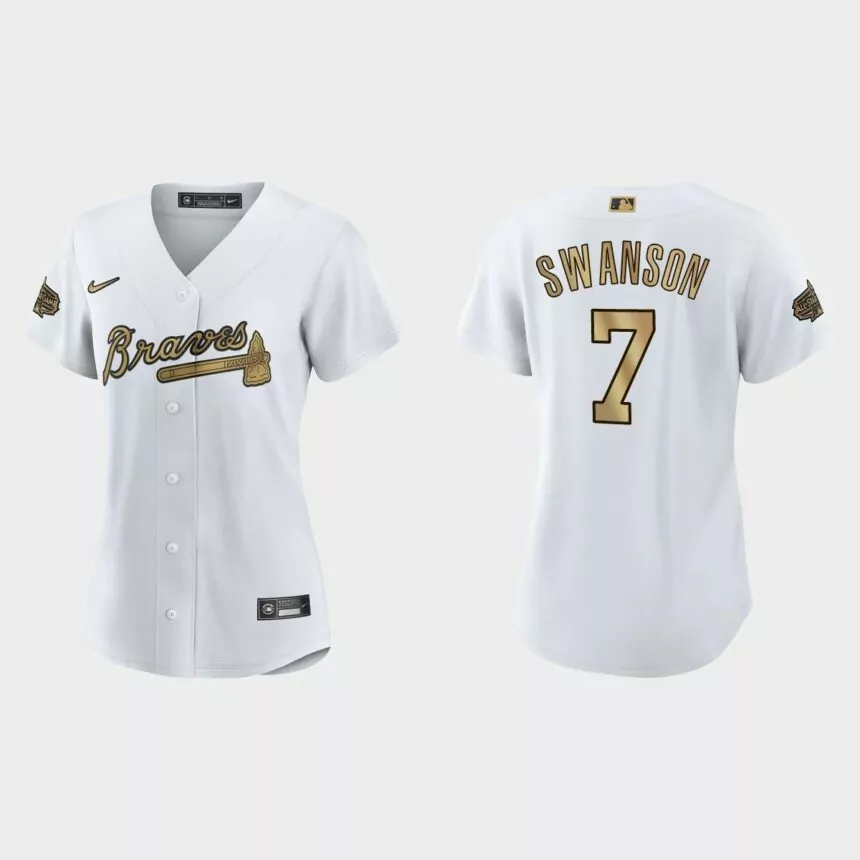 Women Atlanta Braves Dansby Swanson White 2022 MLB All-Star Game Replica Jersey