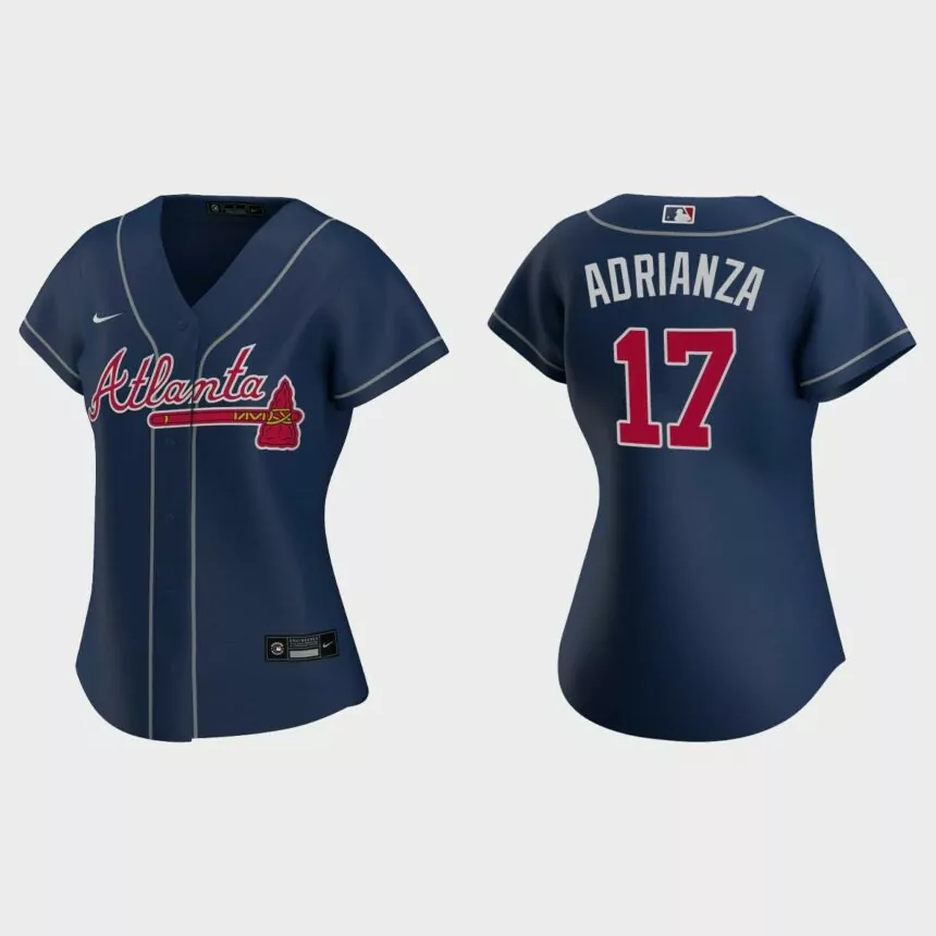 Women Atlanta Braves Ehire Adrianza Navy Replica Jersey