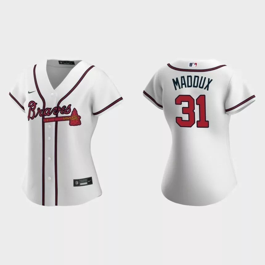 Women Atlanta Braves Greg Maddux White Replica Jersey