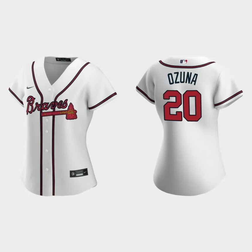 Women Atlanta Braves Marcell Ozuna White Replica Jersey