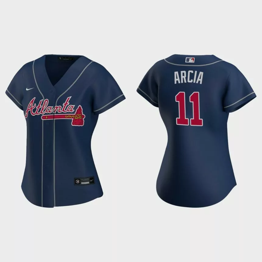 Women Atlanta Braves Orlando Arcia Navy Replica Jersey