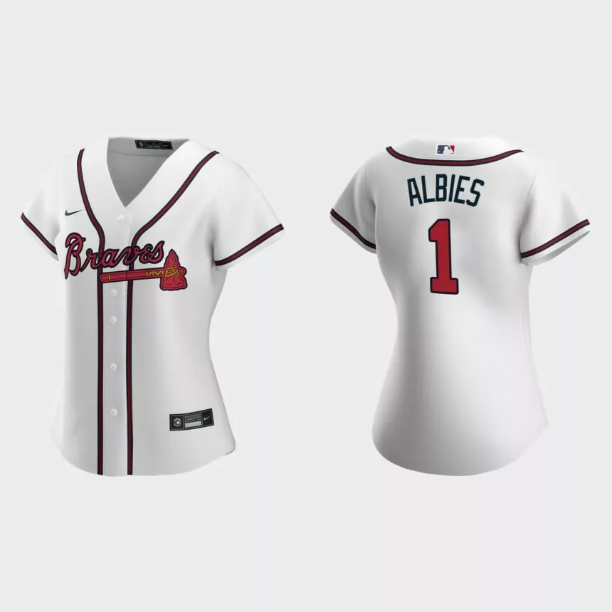 Women Atlanta Braves Ozzie Albies White Replica Jersey